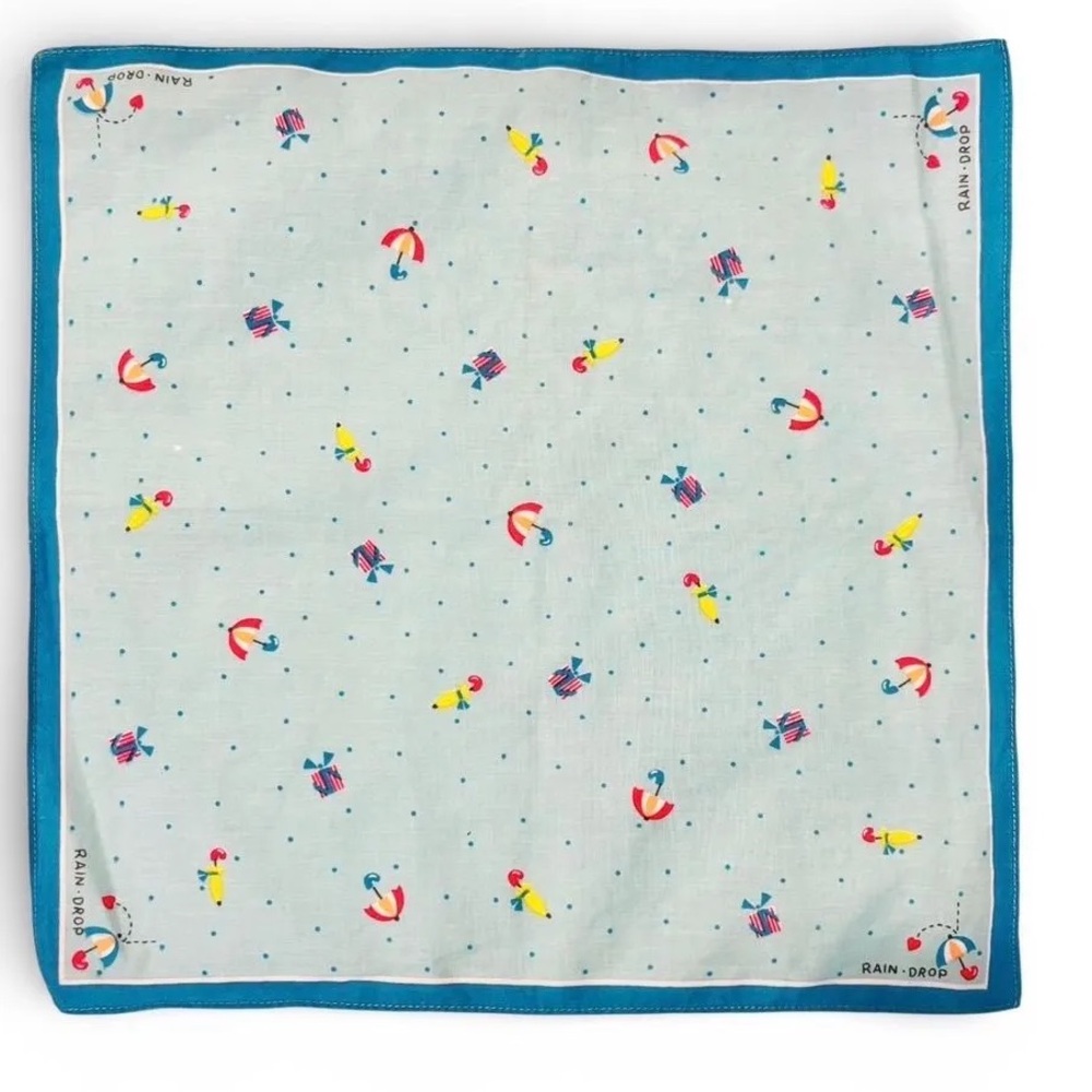 Vintage 90s Rain Drop Japan Handkerchief ✨ Umbrella Polka Dot